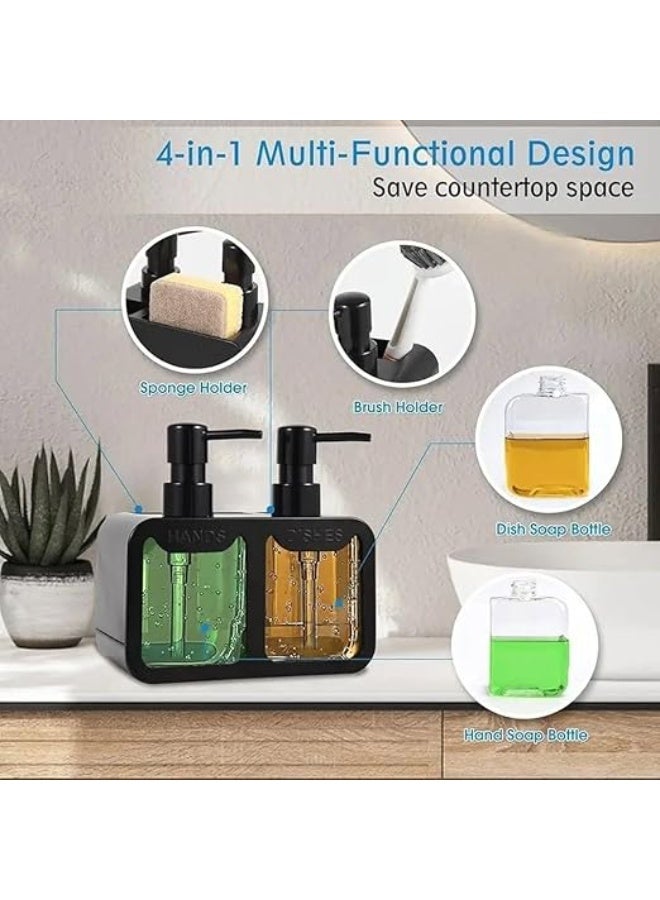 Double soap dispenser with 2 compartments and loofah – practical bathroom and kitchen organizer – stylish and easy-to-use design. - Image 3